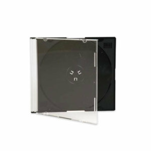 Jewel Box slim con Tray nero singolo CD . Possibilità di inserire una copertina di 12 X 12 cm stampata fronte e retro